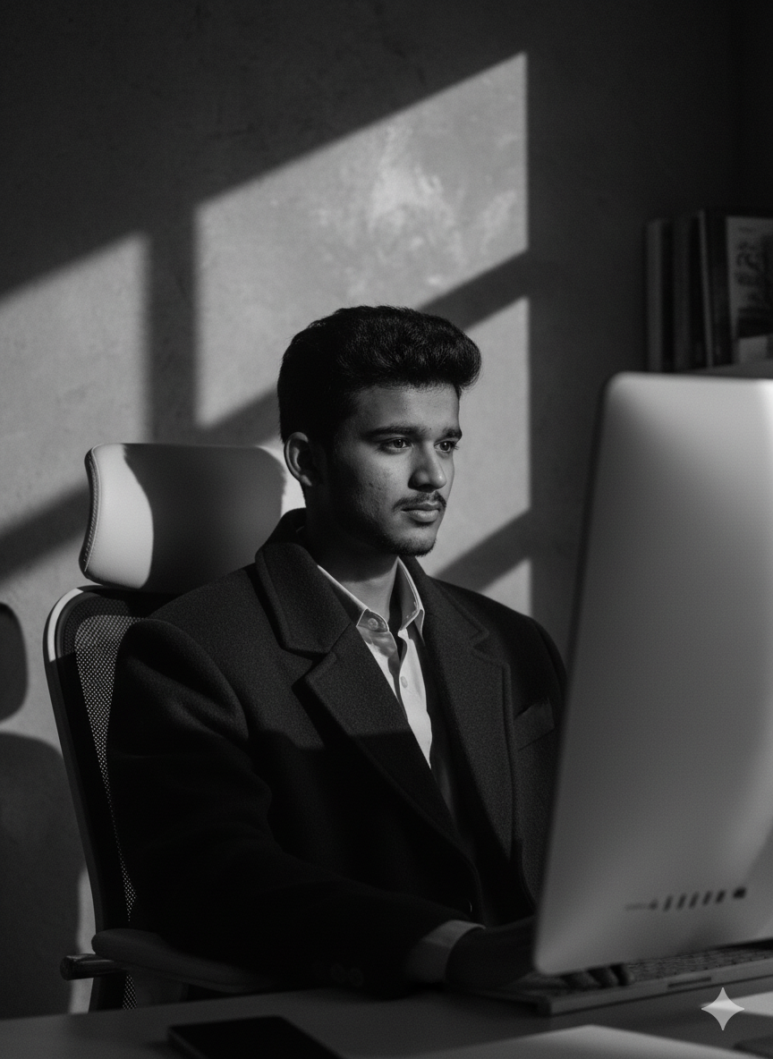 Vino, the creator behind Vash Editz, sitting at a desk editing video.